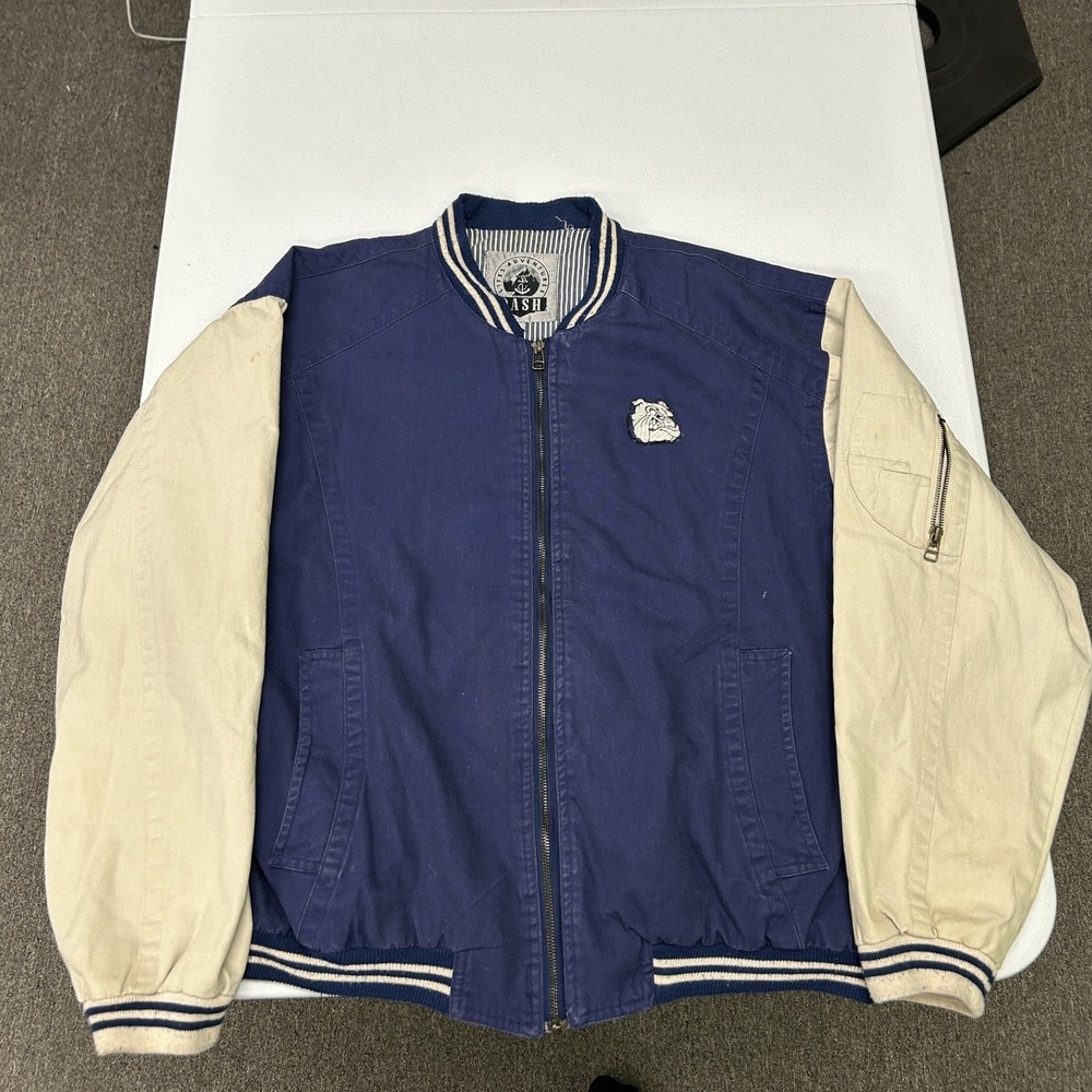Dash Lifes Adventures Bomber Jacket Mens Small Blue Cream Canvas Striped Trim
